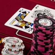 Poker table with cards at the californa grand casino in east bay